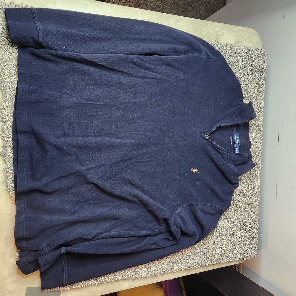 Polo Ralph‎ Lauren Sweater Mens XL Blue 1/4 Zip Estate Rib Knit Pullover